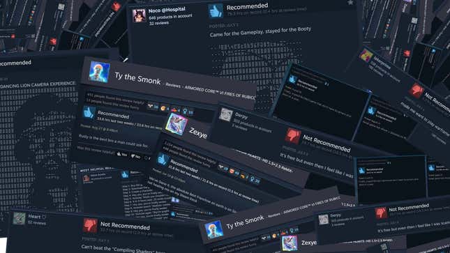 An image shows many joke steam reviews collected together. 